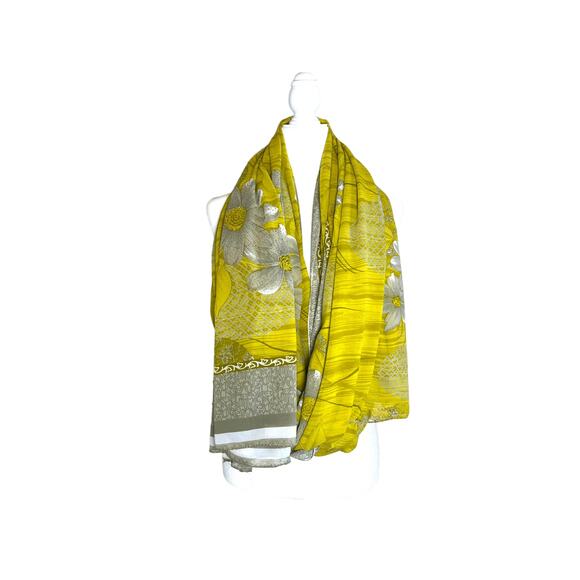 Women’s Yellow Floral Sheer Embellished Oversized Scarf Wrap - Picture 1 of 8